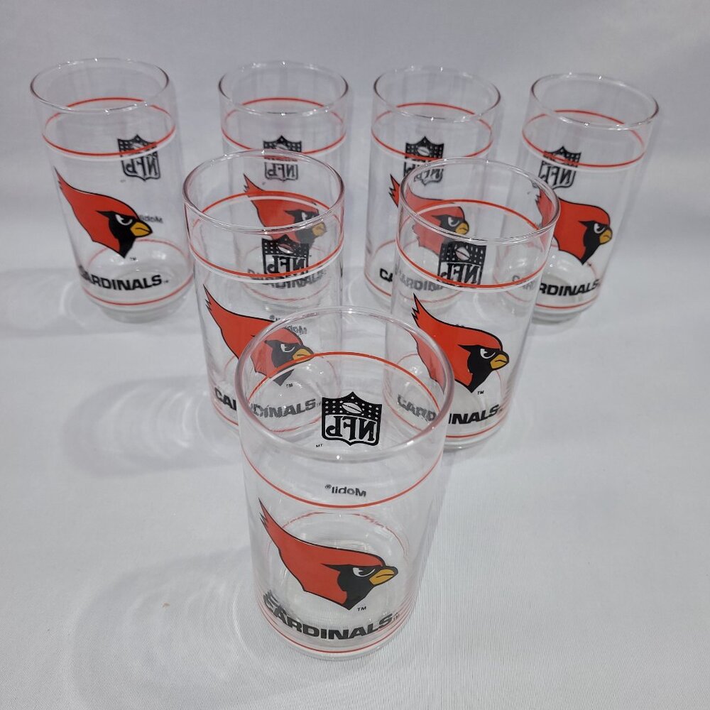 Mobil NFL Football Phoenix Cardinals Vintage Glass Set 7 Beer Glasses